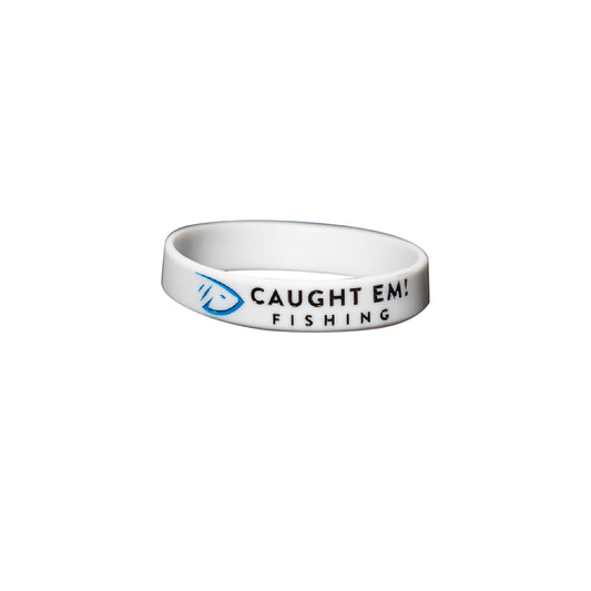 CAUGHT EM! Fishing Silicone Wristband - White
